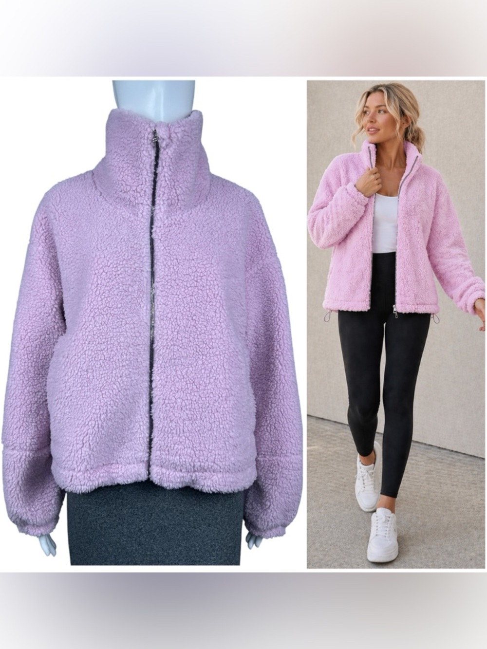 Lululemon Cinchable Fleece Zip Up Jacket Size 6 Pink Peony Teddy Sherpa Cozy